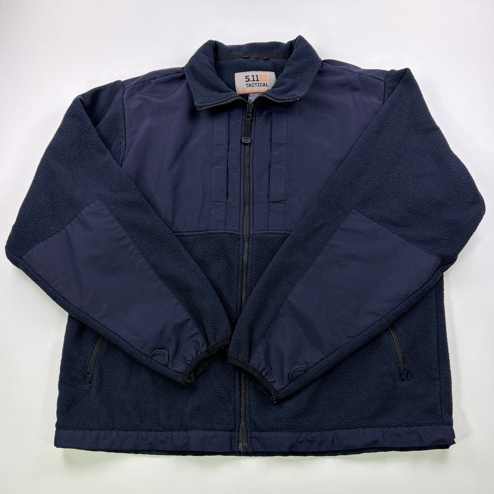 5.11 Tactical Full Zip Fleece Jacket Mens Large Navy Blue Nylon Overlay Utility